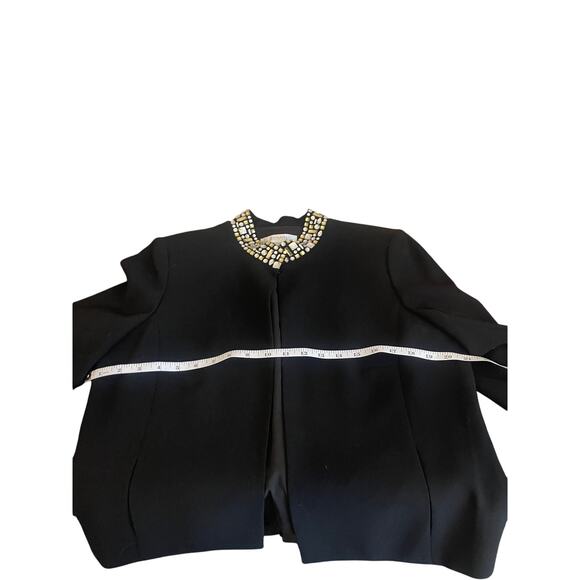Tahari Arthur S. Levine Black Embellished Collar Open Front Jacket Size 12 - Picture 7 of 8